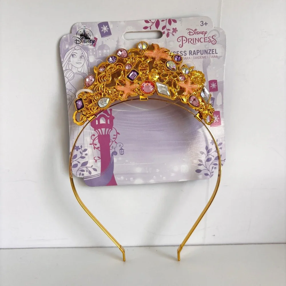 Disney Princess Rapunzel Tiara Gold Tone Metal Purple Pink Jewels Tangled NEW